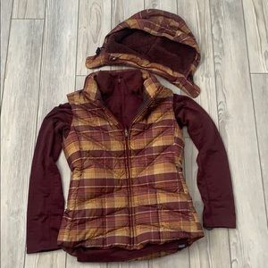 Patagonia Plaid Puffer Jacket - Burgundy and Yellow